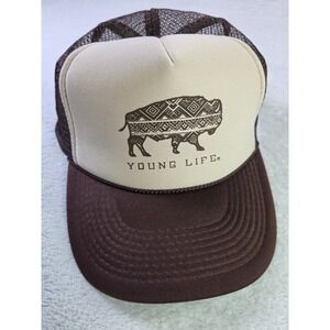 Young Life Trucker Hat Pig Graphic Brown Cream OTTO Snapback Farm Western...